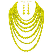Load image into Gallery viewer, Rosemarie Collections Women's Seven Multi Strand Beaded Statement Round Ball Drape Colorful Necklace and Earrings Jewelry Set (Sunshine Yellow)