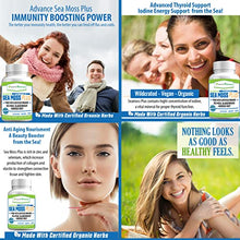 Load image into Gallery viewer, Power By Naturals Certified Organic Sea Moss Plus Supplements with Wildcrafted Irish Sea Moss, Bladderwrack, and Burdock Root, Pure Sea Moss Supplement, Vegan, No Fillers, 60 SeaMoss Powder Capsules