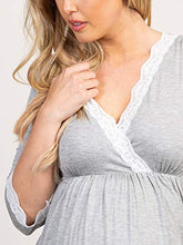 Load image into Gallery viewer, womens cotton maternity pregnancy soft nursing pajama sets sleepwear long sleeves for delivery breastfeeding in hospital Grey