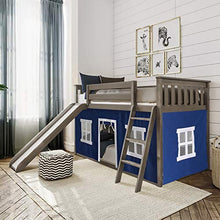 Load image into Gallery viewer, Max & Lily Low Bunk Bed with Slide and Blue Curtains, Twin, Clay