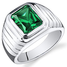 Load image into Gallery viewer, Mens 5.50 Carats Simulated Emerald Octagon Ring Sterling Silver Size 9