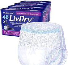 Load image into Gallery viewer, LivDry Adult XL Incontinence Underwear, Overnight Comfort Absorbency, Leak Protection, X-Large, 48-Pack