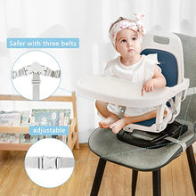 Load image into Gallery viewer, TILLYOU Foldable Baby Booster Seat with Removable Tray, Portable High Chair for Dining Table, Traveling, Adjustable 5-Position Height Baby Chair, Deep Blue