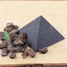 Load image into Gallery viewer, Heka Naturals Unpolished Shungite Pyramid 3 Inches, Contains Fullerenes for EMF Protection | Authentic Anti-Radiation Shungite Stone Figures from Karelia, Russia | 3 Inch Pyramid, Unpolished