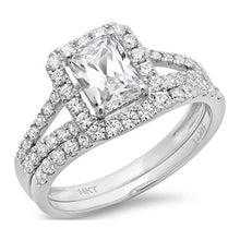 Load image into Gallery viewer, 1.60ct Emerald Cut Pave Halo Bridal Engagement Wedding Ring band set 14k White Gold, 8
