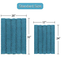 Load image into Gallery viewer, Turquoise Blue Shaggy Chenille Bathroom Rugs, Super Soft Thick Striped Microbiber Shag Rugs, Machine Washable Non Slip Water Absorbent Kitchen Mats (2 Pack, 20" x 32" & 17" x 24")