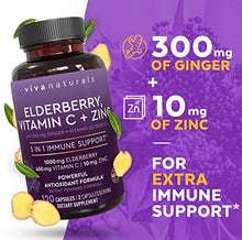 Load image into Gallery viewer, Viva Naturals Elderberry, Vitamin C, Zinc, Vitamin D3 5000 IU & Ginger - Antioxidant & Immune Support Supplement, 2 Month Supply (120 Capsules) - 5 in 1 Daily Immune Support for Adults