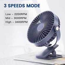 Load image into Gallery viewer, 4000mAh Battery Operated Clip On Fan 3 Speeds Ultra Quiet 360°Adjustable USB Fan Sturdy Clamp Portable for Outdoor Camper or Indoor Gym Treadmill Personal Office Desk, Last 30 hrs, 7-Inch