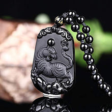Load image into Gallery viewer, Pure Natural Zodiac Necklace Pendant Made of Obsidian Gemstone Horoscope Animal Sign Amulet (Tiger,Enthusiastic)