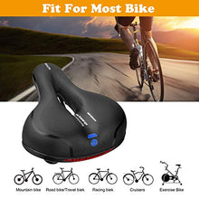 Load image into Gallery viewer, Comfortable Bike Seat-Padded Soft Bicycle Cushion Memory Foam Waterproof Wide Bike Saddle with Dual Shock Absorbing Rubber Balls Universal Fit for Indoor/Outdoor Bikes with Red Warning Strip(Blue)
