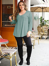 Load image into Gallery viewer, BELAROI Womens Plus Size Tunic Tops 3/4 Sleeve V Neck T Shirts Basic Tee Loose Blouses with Pocket(3X,Grayish Green)