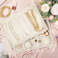 Load image into Gallery viewer, Mebbay Stackable White Jewelry Trays Organizer Set with Clear Lid Jewelry Storage Display Trays for Drawer, Earring Necklace Bracelet Ring Organizer, Set of 4