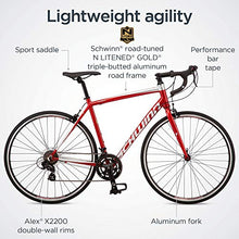 Load image into Gallery viewer, Schwinn Fastback Tourney AL Adult Performance Road Bike, Beginner to Intermediate Bicycle Riders, 700c Wheels, 14-Speed Drivetrain, Large Aluminum Frame, Red