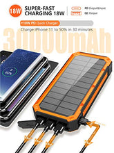 Load image into Gallery viewer, Solar Charger 30000mAh, Solar Power Bank, PD 18W & QC3.0 Quick Charge with 4 Outputs & Dual Inputs(USB/Type-C), External Backup Battery Huge Capacity Phone Charger for iOS and Android(Orange)