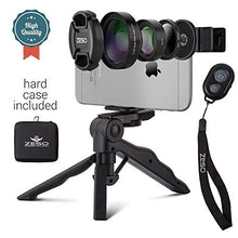Load image into Gallery viewer, Camera Lens Kit by Coral Entertainments| Professional CPL, Macro & Wide Angle Lenses | Multi-use tripod & Selfie Remote Control | For iPhone, Samsung Galaxy, iPads Tablets | Hard Case & Universal Clip
