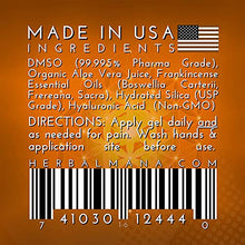 Load image into Gallery viewer, Frankincense DMSO Gel with Hyaluronic Acid | 99.995% Pure Pharma Grade DMSO, Organic Aloe Vera | Natural Pain Relief for Arthritis, Joint, Back, Hand, Feet, Knee & Neck + Anti-Inflammatory (4 oz)