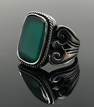 Load image into Gallery viewer, KAR 925K Stamped Solid Sterling Silver Green Agate (Aqeeq) Men's Ring P3B (7)