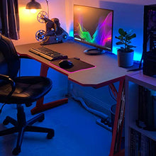 Load image into Gallery viewer, Flamaker Gaming Desk Gaming Table Computer Desk Gamer Table Z Shape Game Station with Large Carbon Fiber Surface, Cup Holder & Headphone (Red)