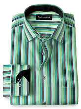 Load image into Gallery viewer, Paul Fredrick Men's Classic Fit Non-Iron Cotton Stripe Dress Shirt Black/Green 20.0/37 DWS001B