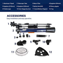Load image into Gallery viewer, ESSLNB Telescope for Adults 700X70mm with K4/10/20 Eyepieces 525X Telescopes for Kids and Beginners Erect-Image Refractor Telescope with Stainless Steel Tripod Phone Mount and Red Dot Finderscope