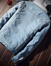 Load image into Gallery viewer, Springrain Men's Winter Sherpa Lined Denim Jacket Windbreaker Trucker Jacket (Light Blue, X-Small)