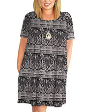 Load image into Gallery viewer, Plus Size Tshirt Dress for Women 3X Paisley Printed Summer Shift Dresses with Pockets Black