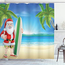 Load image into Gallery viewer, Ambesonne Christmas Shower Curtain, Cloth Fabric Bathroom Decor Set with Hooks, Beach Surfboard Sunny, 69" W x 75" L