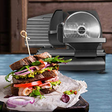 Load image into Gallery viewer, Chefman Die-Cast Electric Deli & Food Slicer Cuts Meat, Cheese, Bread, Fruit & Vegetables Adjustable Slice Thickness, Stainless Steel Blade, Safe Non-Slip Feet, For Home Use, Easy To Clean, Black