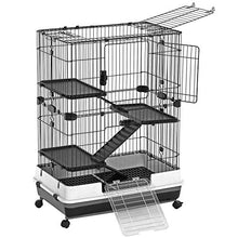 Load image into Gallery viewer, SONGMICS 4-Level Small Animal Pet Cage, Ferret Chinchilla Playpen Hutch with 3 Platforms, 3 Ramps, Leakproof Litter Tray, 3 Doors, and Lockable Wheels, Black UPSC02BK