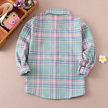 Load image into Gallery viewer, Girls Flannel Shirts Long Sleeve Girls Button Down Shirt Kids Western Shirts Cute Shirts for Girls Plaid Shirt for Girls Spring Shirts Light Blue