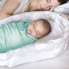 Load image into Gallery viewer, Baby Delight Snuggle Nest Harmony Infant Sleeper | Silver Clouds Fabric Pattern | Portable Sleeper with Sound & Light Unit | Waterproof Foam Mattress w/ Sheet