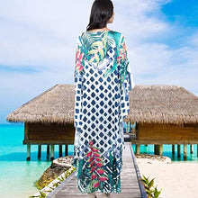 Load image into Gallery viewer, Hoperay Caftans Loungewear for Women Beach Swimsuit Cover Ups Woven Mesh Neckline 3/4 Sleeve Floral Print Kaftans Dresses Plus Size Summer Beachwear