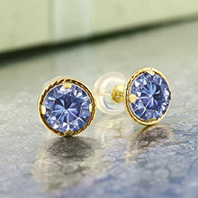 Load image into Gallery viewer, Gem Stone King 14K Yellow Gold Stud Earrings Vivid Persian Blue Round 2.00ct (DEW) Created Moissanite