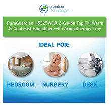 Load image into Gallery viewer, PureGuardian H5225WCA Ultrasonic Warm & Cool Mist Humidifier, 100 Hrs. Run Time, 2 Gal. Tank, 560 Sq. Ft. Coverage, Quiet, Filter Free, Essential Oil Tray, White/Blue