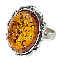 Load image into Gallery viewer, Natural Baltic Honey Amber And Sterling Silver Ring. Vintage Oval Amber Ring (6.5)