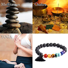 Load image into Gallery viewer, Jewever 7 Chakra Healing Bracelet with Real Stones Lava Rock Diffuser Yoga Meditation Anxiety Bracelets for Women Men Friendship Stretch