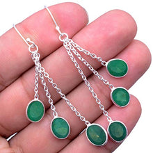 Load image into Gallery viewer, Silver Palace 925 Sterling Silver Natural Emerald Drop Dangle Earrings for Women