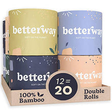Load image into Gallery viewer, Betterway Bamboo Toilet Paper 3 PLY - Eco Friendly, Sustainable Toilet Tissue - 12 Double Rolls & 360 Sheets Per Roll - Septic Safe - Organic, Plastic Free, Compostable & Biodegradable - FSC Certified