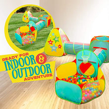 Load image into Gallery viewer, Children’s 5pc Pop Up Play Tent with Ball Pit & Crawl Tunnel – Pretend Playhouse for Kids, Toddlers, Boys, Girls, Indoors & Outdoors – Target Game with 4 Dart Balls – with Carry Case