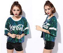 Load image into Gallery viewer, Angcoco Women's Loose Fit Fashion Sequins Paillette Glitter Hip-hop Top Shirt Red