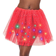Load image into Gallery viewer, Women's LED Skirt Luminous Star Ballet Tutu Skirts Layered Mesh Tulle Skirt Light Up Dance Skirts Elastic Princess Skirt Party Carnival Costume (Red)