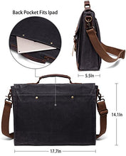 Load image into Gallery viewer, 17 inch Laptop Messenger Bag,Vaschy Vintage Waxed Canvas Leather Water Resistant Mens Satchel Briefcase Bag Business Shoulder Bag Gray