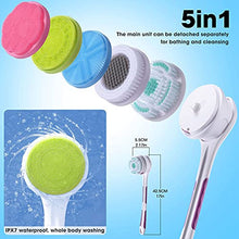 Load image into Gallery viewer, SoulBay Electric Body Brush with 5 Attachments: Rechargeable Back Brush IPX7 Long Handle Exfoliating Spin Scrubber for Shower Bathing Cleansing Wash Deep Cleaning