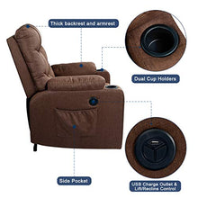 Load image into Gallery viewer, Esright Power Lift Chair Electric Recliner for Elderly Heated Vibration Massage Fabric Sofa Motorized Living Room Chair with Side Pocket and Cup Holders, USB Charge Port&Massage Remote Control, Brown