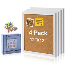 Load image into Gallery viewer, AkTop Cork Board Bulletin Board 12x12, White Framed Corkboard 4 Pack, Small Square Pin Board for Wall, Mini Thick Cork Tiles with 16 Push Pin Wood Clips for School, Home & Office