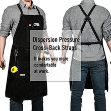 Load image into Gallery viewer, Leather Work Apron with Gloves - 6 Tool Pockets for Men& Women - Welding Apron - Ideal for Woodworking, Blacksmithing, Gardeners, Mechanics, BBQ - Adjustable M to XXXL