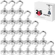 Load image into Gallery viewer, LOVIMAG Neodymium Strong Magnetic Hooks,22Lbs Rare Earth Magnets Heavy Duty with Hook for Refrigerator,Ceiling Magnets for Hanging,Cruise,Curtain and Kitchen etc-25 Pack