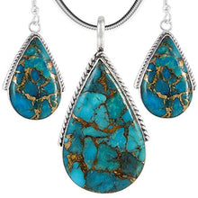 Load image into Gallery viewer, Turquoise Pendant & Earrings Set in 925 Sterling Silver with 20" Chain (Pendant+Earrings+Chain)