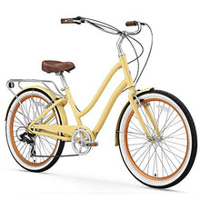 Load image into Gallery viewer, sixthreezero EVRYjourney Women's 7-Speed Step-Through Hybrid Cruiser Bicycle, 26" Wheels with 17.5" Frame, Cream with Brown Seat and Grips, Model:630034