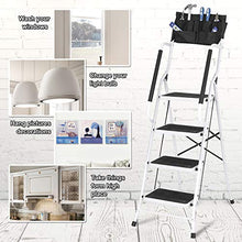 Load image into Gallery viewer, charaHOME 4 Step Ladder Step Stool 500 lb Capacity Folding Portable Ladder Steel Frame with Safety Side Handrails Non-Slip Wide Pedal Kitchen and Home Stepladder with Attachable Tool Bag